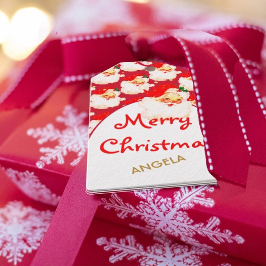 クリスマスすてきサンタクロース赤いあいさつメリー文 ギフトタグ
