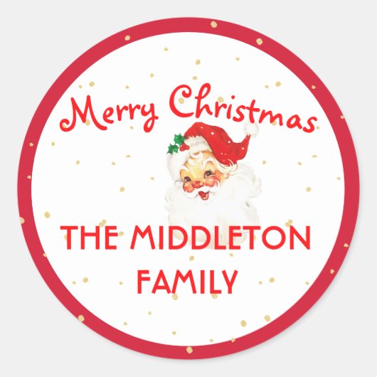 クリスマスすてきサンタクロース赤いメリーおもしろい ラウンドシール (正面)