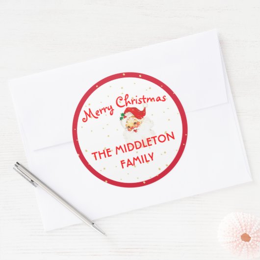 クリスマスすてきサンタクロース赤いメリーおもしろい ラウンドシール (封筒)