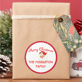 クリスマスすてきサンタクロース赤いメリーおもしろい ラウンドシール