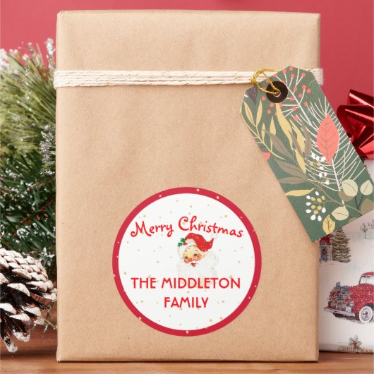 クリスマスすてきサンタクロース赤いメリーおもしろい ラウンドシール (クリスマス)