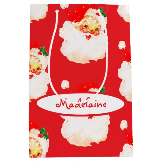 クリスマスすてきサンタメリーおもしろい ミディアムペーパーバッグ (正面)