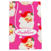 クリスマスすてきサンタメリーピンクおもしろい ミディアムペーパーバッグ (正面)