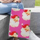 クリスマスすてきサンタメリーピンクおもしろい ミディアムペーパーバッグ
