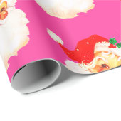 クリスマスすてきサンタメリーピンクおもしろい ラッピングペーパー (ロールコーナー)