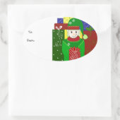 クリスマスすてき小妖精や小人 楕円形シール (バッグ)