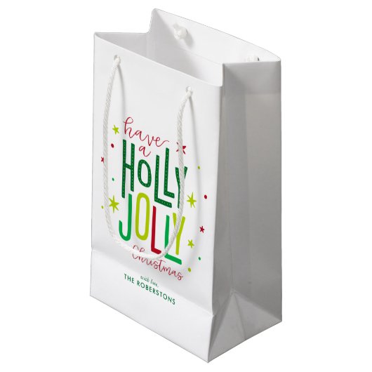 クリスマスすてき「ホリーパーソナライズされた」 スモールペーパーバッグ (正面アングル)