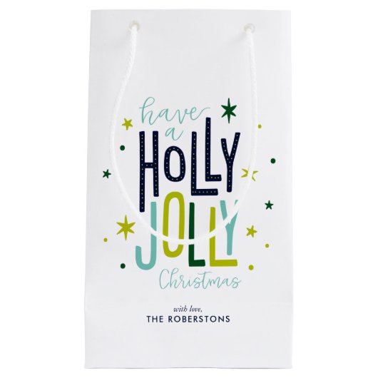 クリスマスすてき「ホリーパーソナライズされた」 スモールペーパーバッグ (正面)