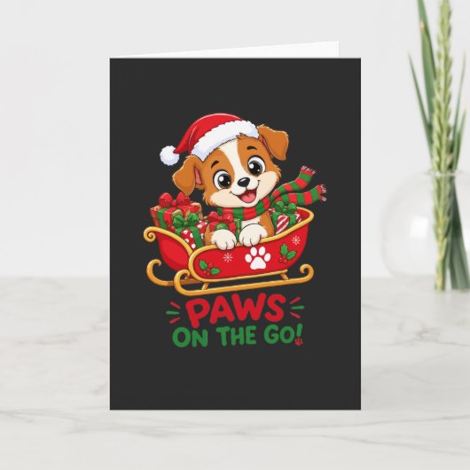 クリスマスそりと可愛い仔犬 カード (正面)