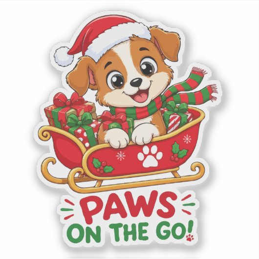 クリスマスそりと可愛い仔犬 シール (正面)
