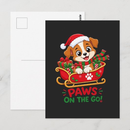 クリスマスそりと可愛い仔犬 ポストカード (正面/裏面)