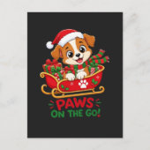 クリスマスそりと可愛い仔犬 ポストカード (正面)