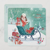 クリスマスそりのショッピングガール – 挨拶 シーズンカード (正面/裏面)