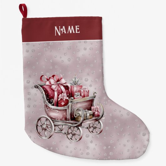 クリスマスそりギフトホリデイストッキング ラージクリスマスストッキング (正面)