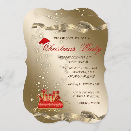 クリスマスそり、サンタハット、企業のクリスマス 招待状 (正面/裏面)