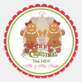クリスマスたった今結婚しましたジンジャーブレッドカップルのシール ラウンドシール (正面)