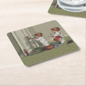 クリスマスだよ！かわいい子供のイラスト スクエアペーパーコースター (アングル)