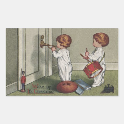 クリスマスだよ 起きて！かわいい子供のイラスト 長方形シール (正面)