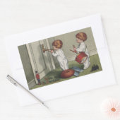 クリスマスだよ 起きて！かわいい子供のイラスト 長方形シール (封筒)