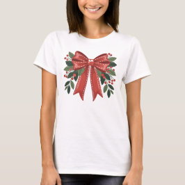 クリスマスっぽいホリーとベリーの赤いリボン Tシャツ