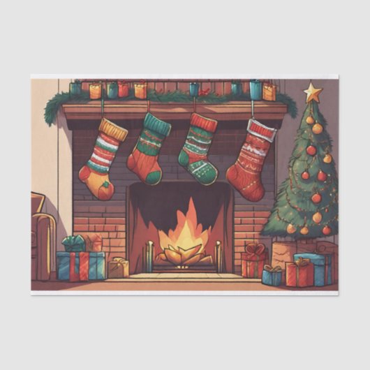 クリスマスつるストッキングの暖炉 薄葉紙 (正面)