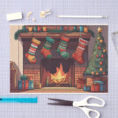 クリスマスつるストッキングの暖炉 薄葉紙 (クラフト)