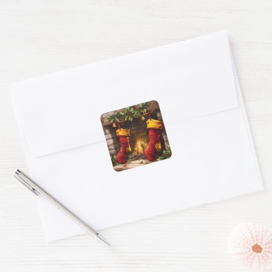 クリスマスつるストッキングバイザファイアー スクエアシール (封筒)