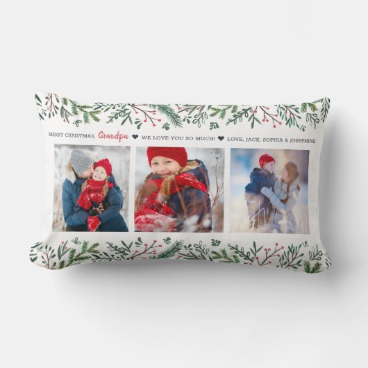 クリスマスつる植物の緑の写真の休日 ランバークッション (正面)