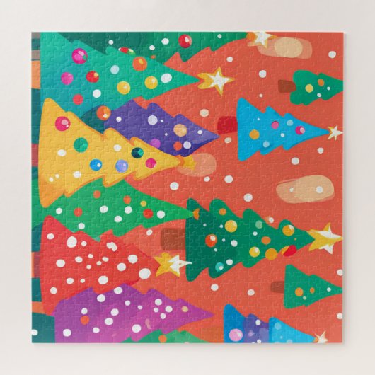 クリスマスで最も可愛い漫画カラフルの木 ジグソーパズル (横)