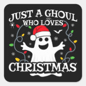 クリスマスで面白いハロウィーンが大好きな少女 スクエアシール (正面)