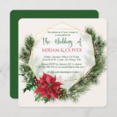 クリスマスとウェディングのポインセチア、ホーリー、松 招待状 (正面/裏面)