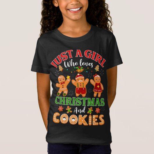 クリスマスとクッキーの生姜が大好きな女の子 Tシャツ (正面)