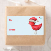 クリスマスとクリスマスのサンタ帽子の赤い鳥 ラベル (インサイチュ)