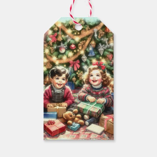 クリスマスとクリスマスの懐かしい子ども ギフトタグ (正面)