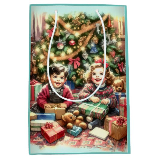 クリスマスとクリスマスの懐かしい子ども ミディアムペーパーバッグ (正面)