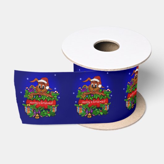 クリスマスとクリスマスラビット サテンリボン (リール)