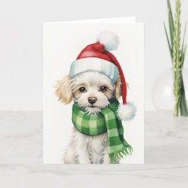 クリスマスとサンタの犬、ホリデーシーズンの犬、ラサアプソ シーズンカード