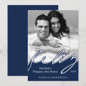 クリスマスとニューイヤー スペイン語 楽しい休暇 {青} シーズンカード (正面/裏面)