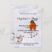 クリスマスとハイゲの招待状カード雪のロビンかわいい 招待状 (正面/裏面)