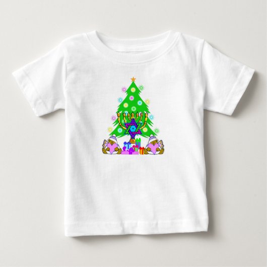 クリスマスとハヌカー(ユダヤ教の祭り) ベビーTシャツ (正面)