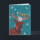 クリスマスとハンヌカのためのトナカイ（ユダヤ教）メノラー シーズンカード<br><div class="desc">灰色のリスと、雪の上に祝いる温厚なトナカイの夕べ。この甘いカードは、クリスマスとハンヌカの両方を観察する私たちのために特に作られている。</div>