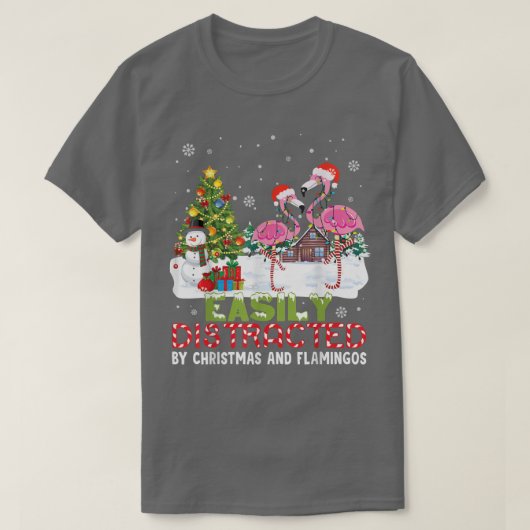 クリスマスとフラミンゴ・ノエルHに気を取られる Tシャツ (デザイン正面)