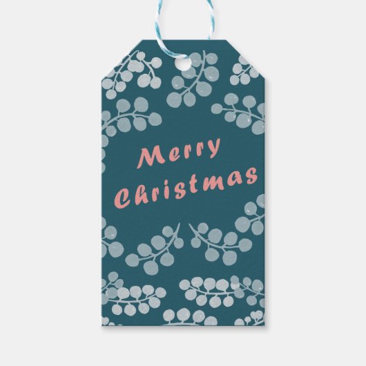 クリスマスとベリー ネイビー/ターコイズ フェイバータグ ギフトタグ (正面)