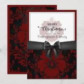 クリスマスとホリデーシーズンおめでとう、ブラックリボン、 招待状 (正面/裏面)