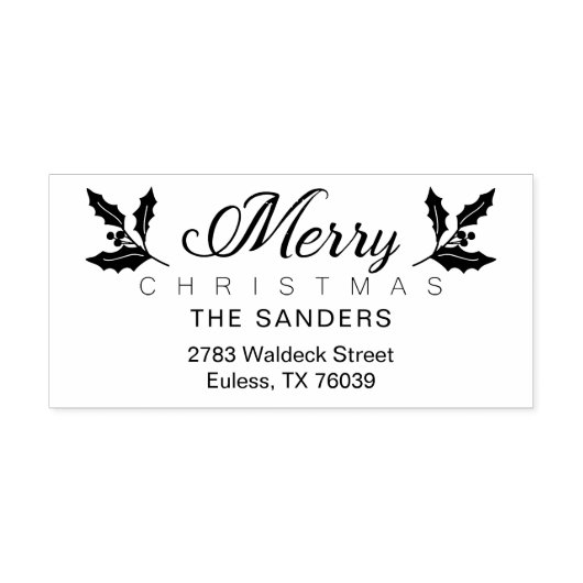 クリスマスとホリーお洒落スクリプト差出人住所 ラバースタンプ (インプリント)