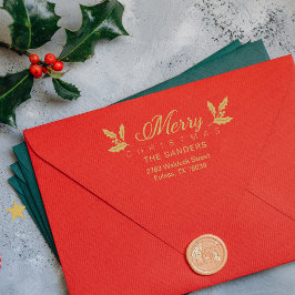 クリスマスとホリーお洒落スクリプト差出人住所 ラバースタンプ