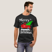 クリスマスとメリークリスマスオールドヴィンテージレッドトラック Tシャツ (正面フル)