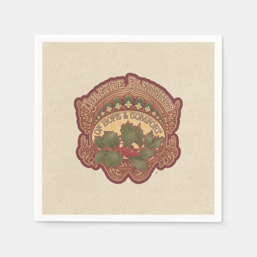 クリスマスとユール（キリスト降誕祭）恵みホリデイ スタンダードカクテルナプキン (正面)