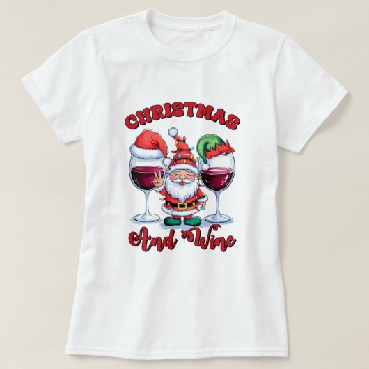クリスマスとワインの女性の休日Tシャツ Tシャツ (デザイン正面)