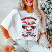 クリスマスとワインの女性の休日Tシャツ Tシャツ